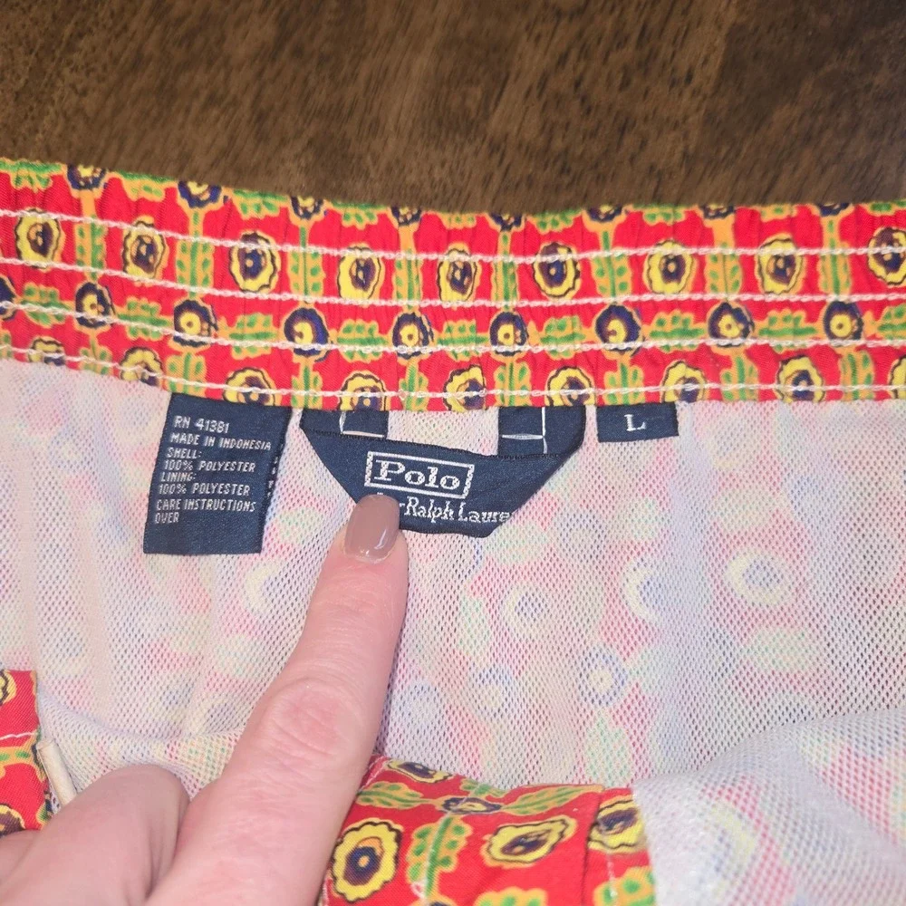 Polo‎ Ralph Lauren Mens Floral Swim Trunks Red Yellow Geometric Board Shorts L
